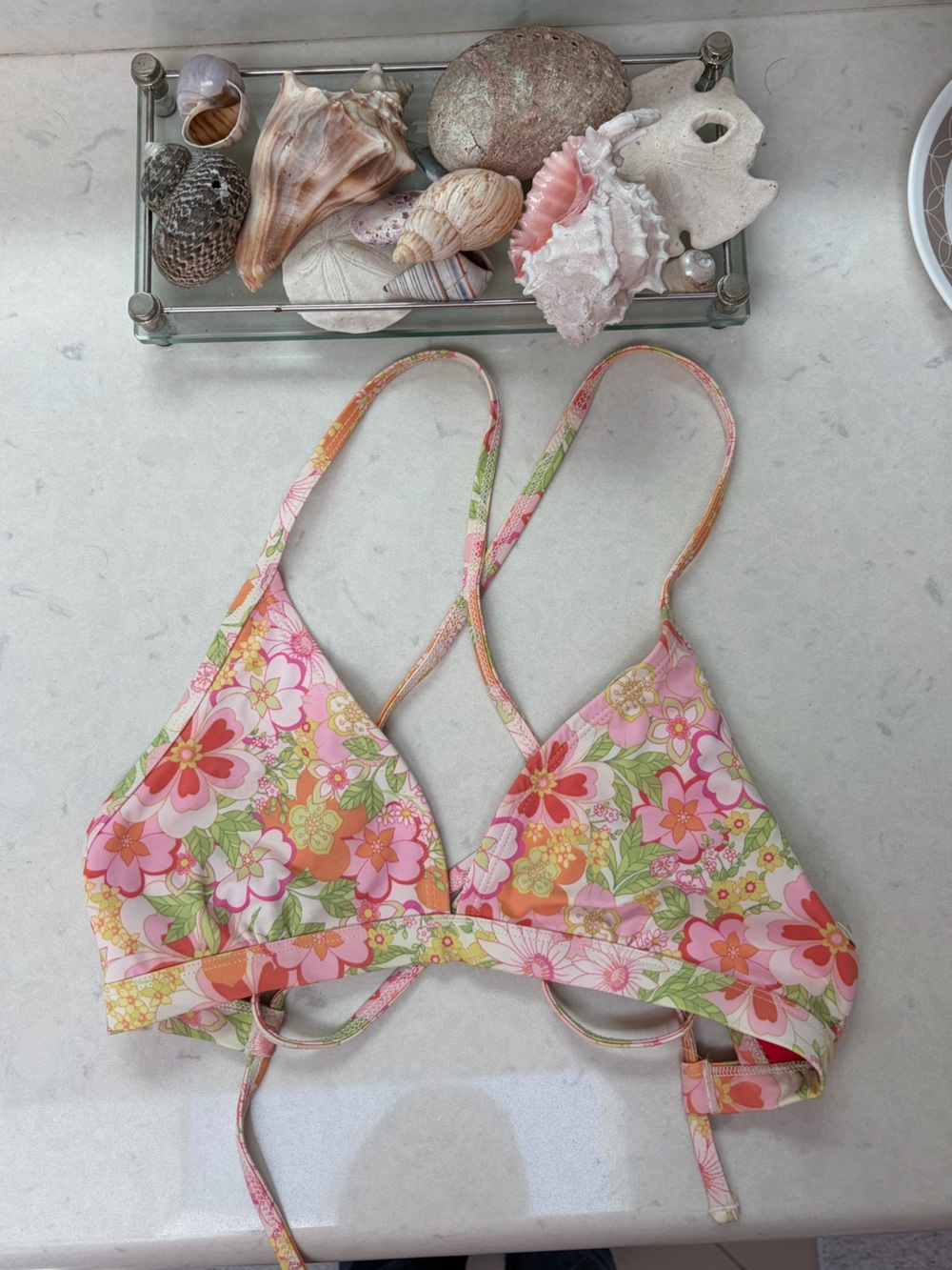 Jolyn Clothing Coral Pink Floral Triangle Bikini Top